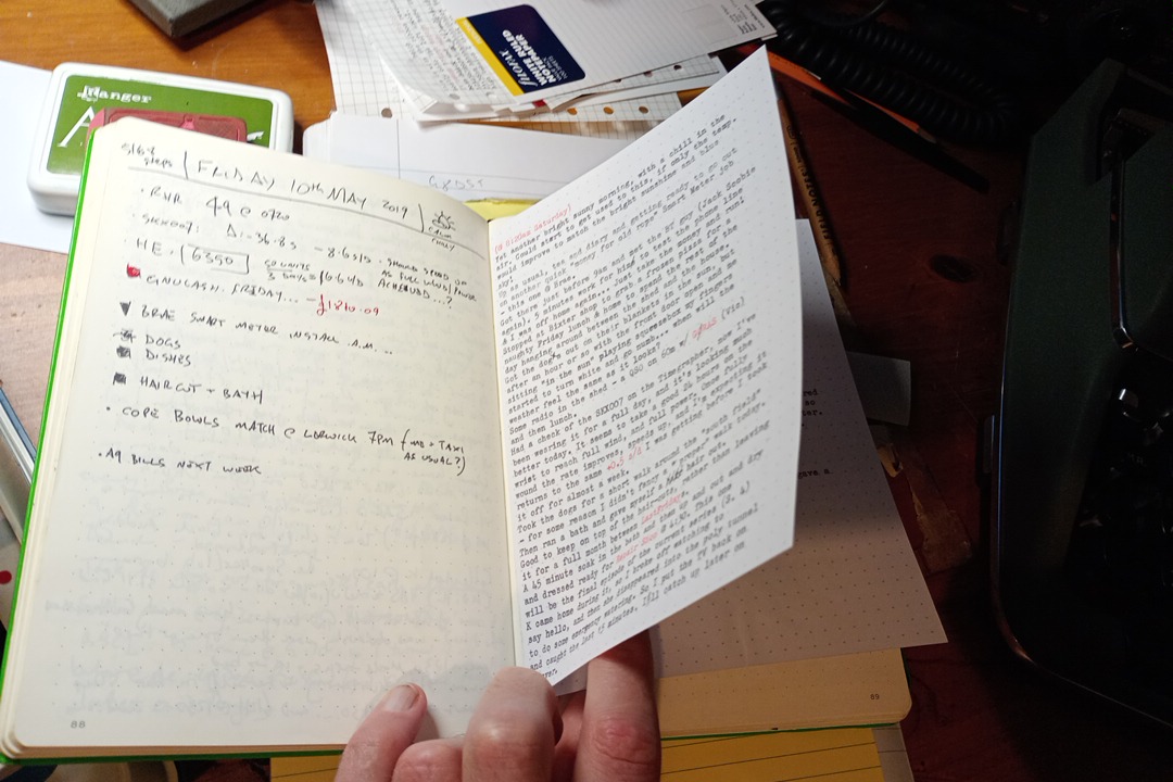 adding typed pages, glued into the diary